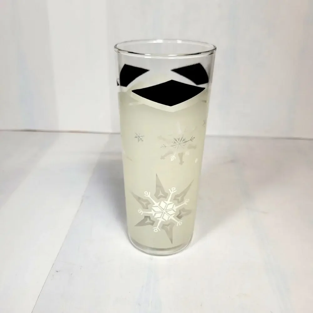 MCM Anchor Hocking Atomic Snowflake Highball Glass Black Diamond Tom Collins